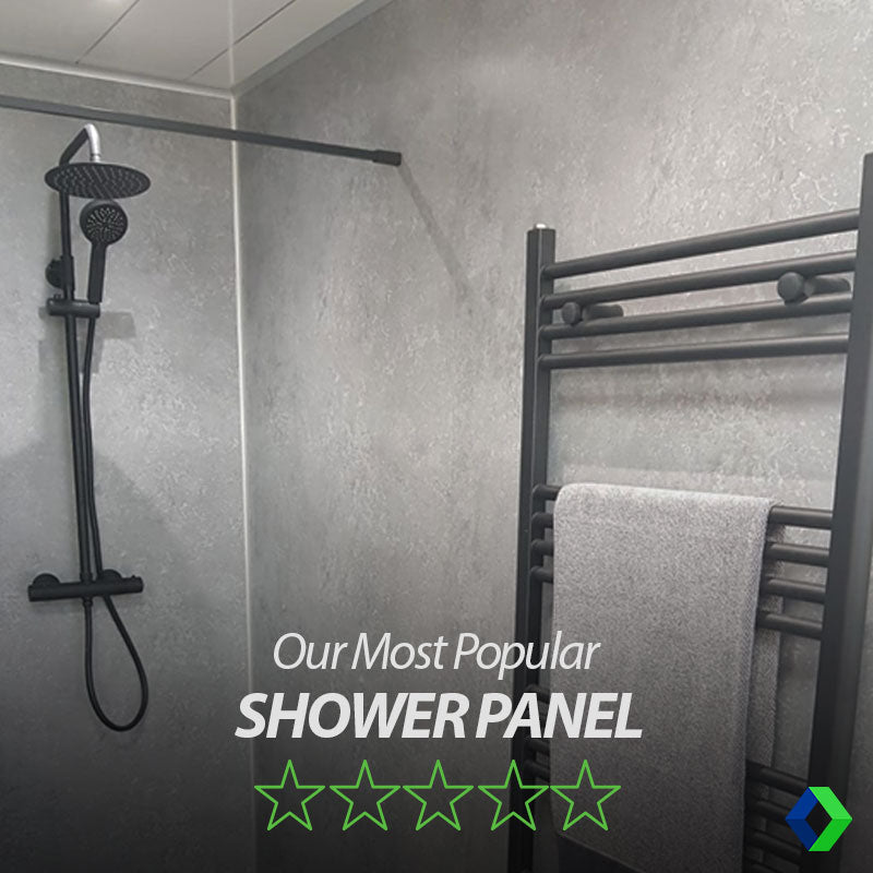 Our Best-Selling Shower Panel by far – Concrete Dark Grey. - Cladding Direct